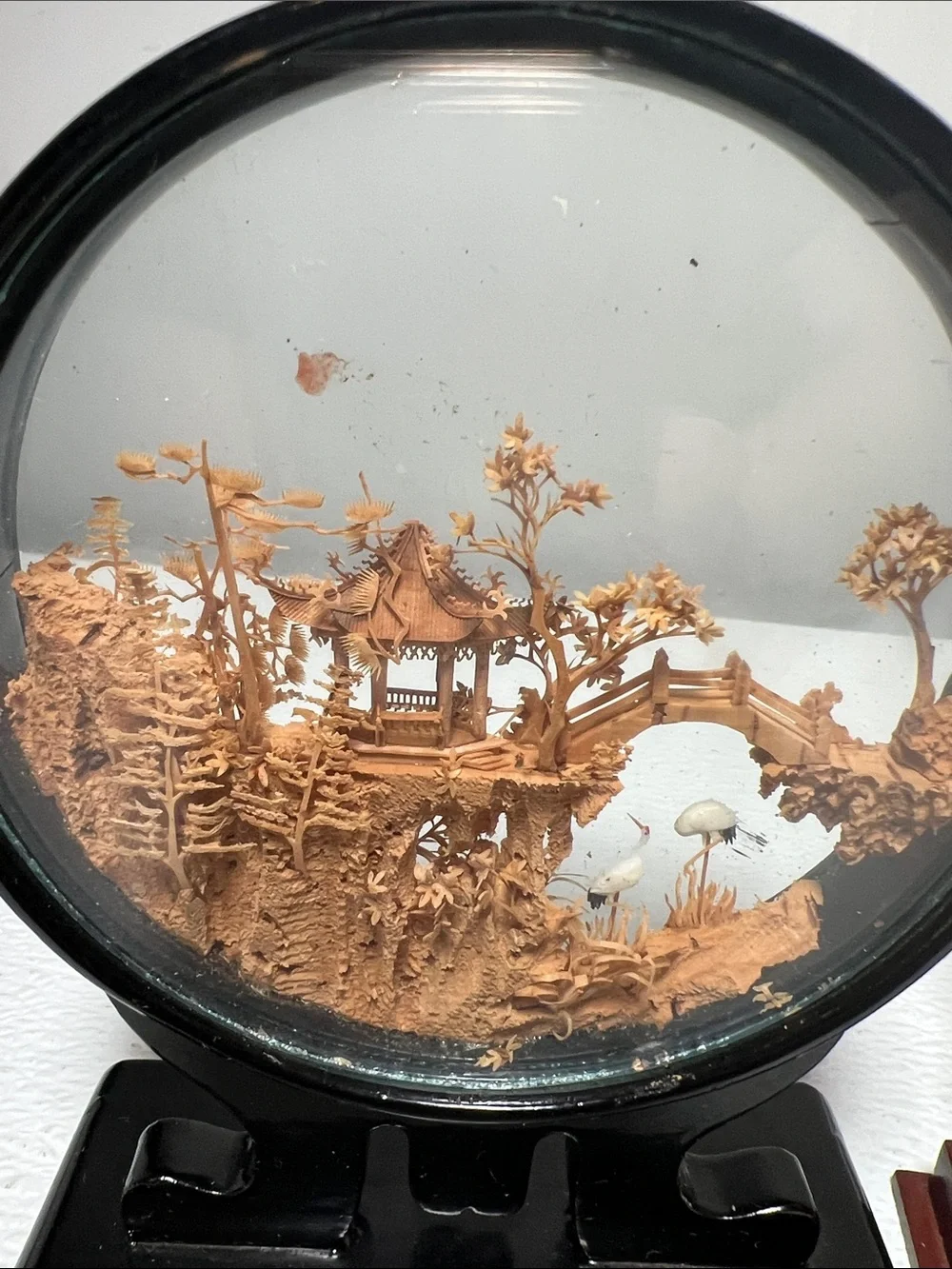 1970/80s Vintage Chinese Handcrafted Corkwood Diorama - With Chinese Man FIgurin